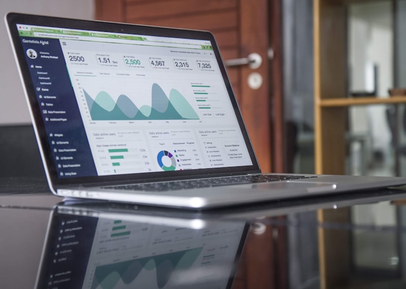 Laptop mit Dashboard und Geschäftszahlen